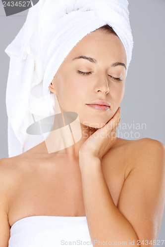 Image of Beautiful woman with her eyes closed in bliss