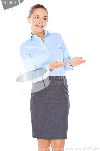 Image of Businesswoman pointing with her hands