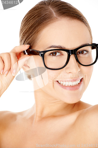 Image of Beautiful woman wearing glasses