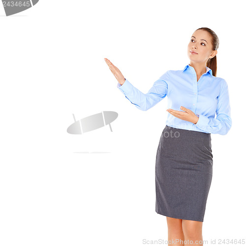 Image of Businesswoman pointing to the left