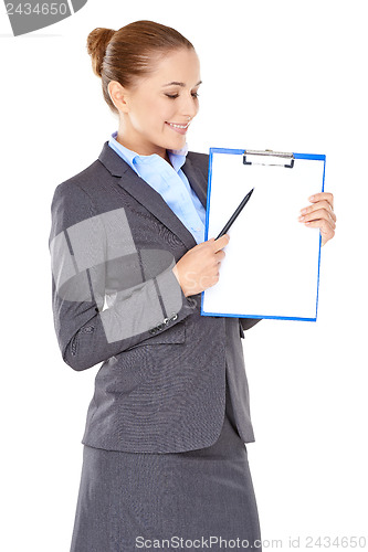 Image of Businesswoman with a blank clipboard