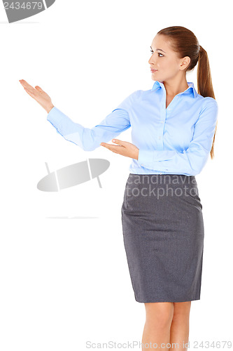 Image of Businesswoman pointing to the left