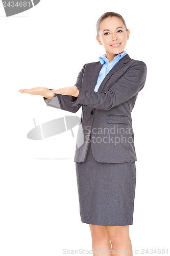 Image of Businesswoman holding out her empty palms