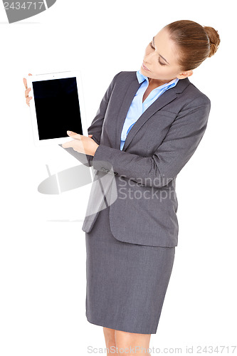 Image of Businesswoman displaying her tablet