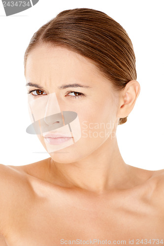 Image of Sensual brunette woman posing on white