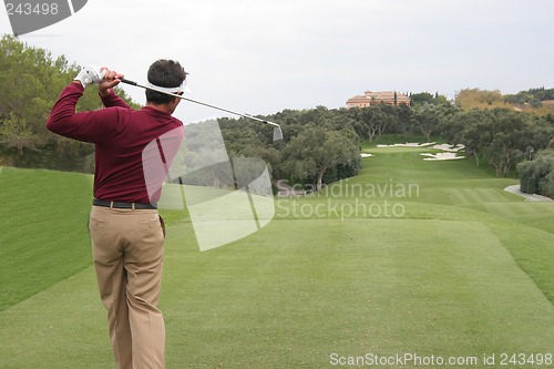 Image of man golf swing in valderrama, spain