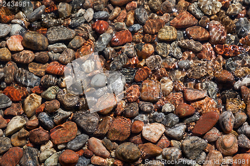 Image of Multi-colored rocks on the shore of Lake