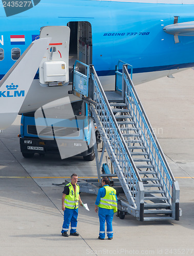 Image of AMSTERDAM, HOLLAND, SEPTEMBER 6: An employee of KLM-Air France i