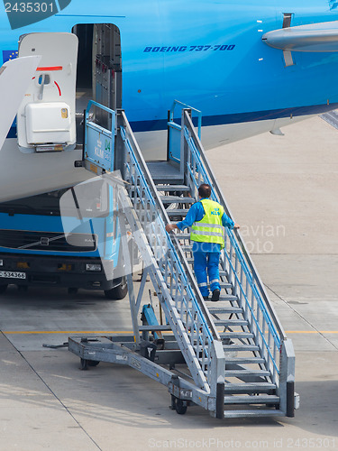 Image of AMSTERDAM, HOLLAND, SEPTEMBER 6: An employee of KLM-Air France i