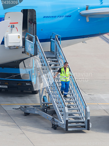 Image of AMSTERDAM, HOLLAND, SEPTEMBER 6: An employee of KLM-Air France i