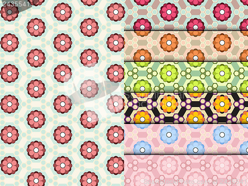 Image of Seamless Flower Pattern Colorful Set Vector