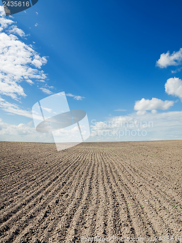 Image of ploughed field under blue sky