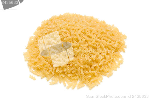 Image of heap of raw pasta on the white background