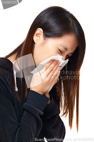 Image of Sneezing asian woman