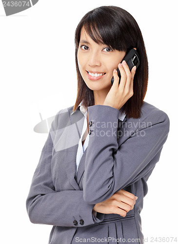 Image of Asian business woman with phone call isolated on white backgroun