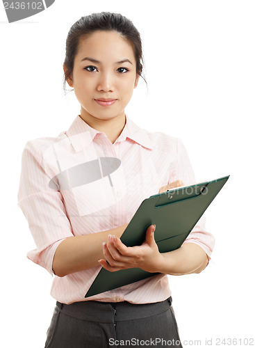 Image of Asian business woman with writing pad