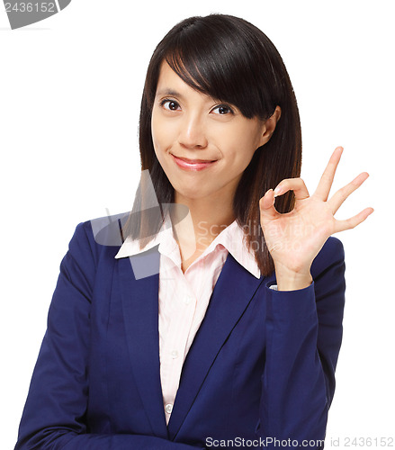 Image of Business asian woman with ok hand gesture