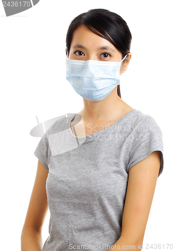 Image of woman with protective face mask isolated on white