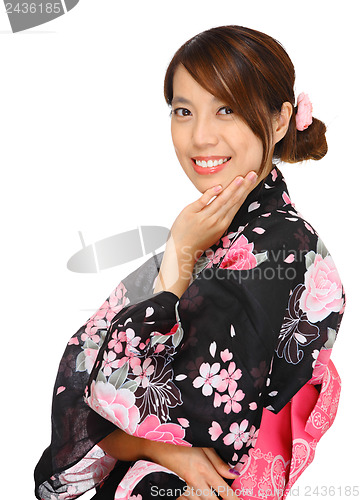 Image of Young woman wearing Japanese kimono