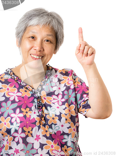 Image of Asian old woman pointing up