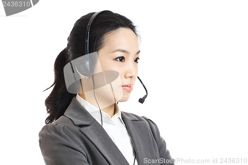 Image of Call center business woman with headset