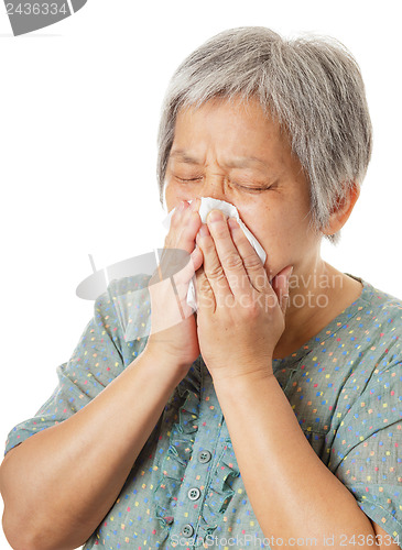Image of Sneezing of asian old woman