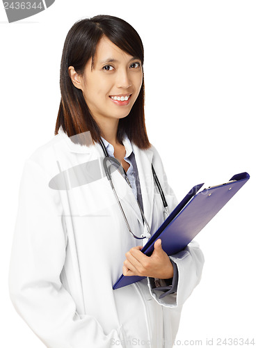 Image of Asian female doctor with writing pad