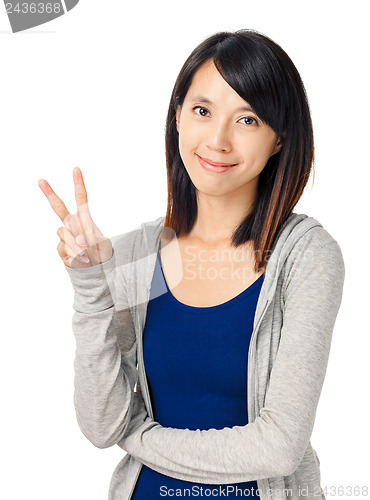 Image of Asian girl show victory sign isolated on white background