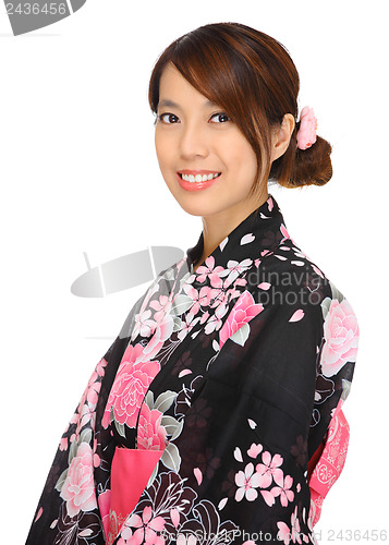 Image of Young woman wearing Japanese kimono