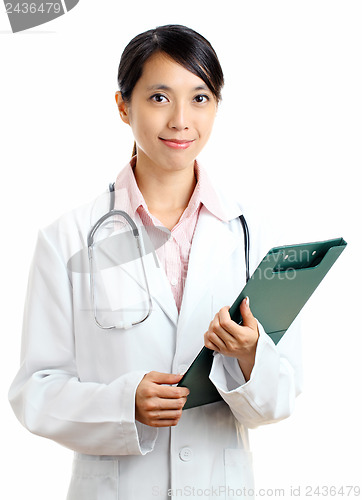Image of Asian female doctor with writing pad