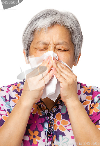 Image of Sneezing asian woman