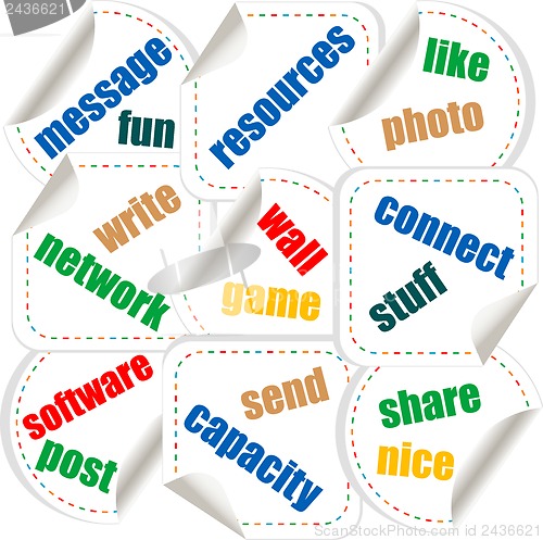 Image of Social media stickers with networking concept words