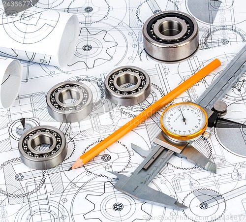 Image of Ball bearings on technical drawing