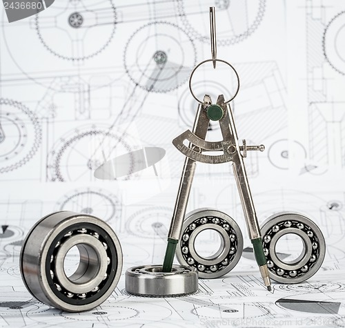 Image of Ball bearings on technical drawing