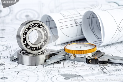 Image of Ball bearings on technical drawing