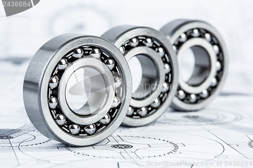 Image of Ball bearings on technical drawing