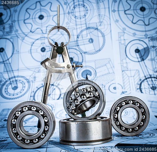 Image of Ball bearings on technical drawing