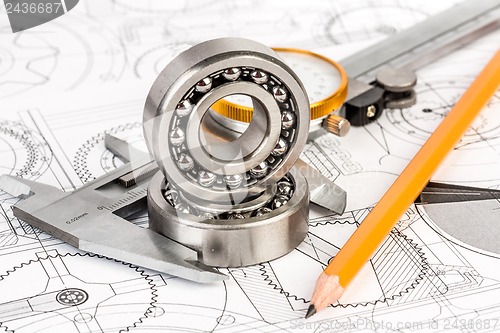 Image of Ball bearings on technical drawing