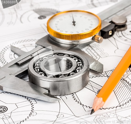 Image of Ball bearings on technical drawing