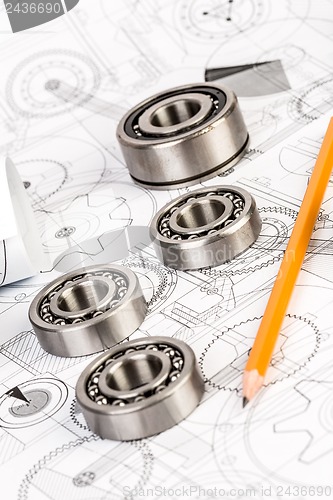 Image of Ball bearings on technical drawing