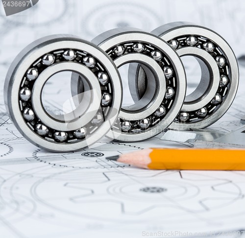 Image of Ball bearings on technical drawing