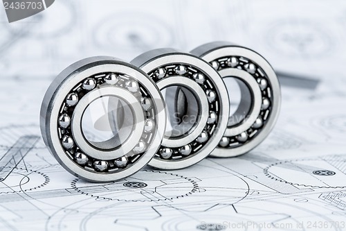 Image of Ball bearings on technical drawing