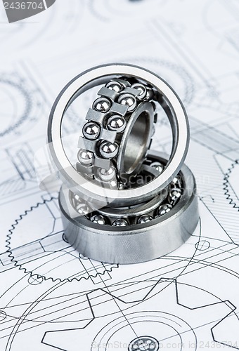 Image of Ball bearings on technical drawing