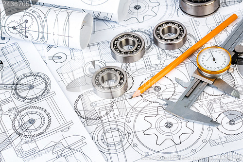 Image of Ball bearings on technical drawing