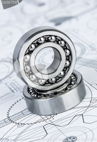 Image of Ball bearings on technical drawing