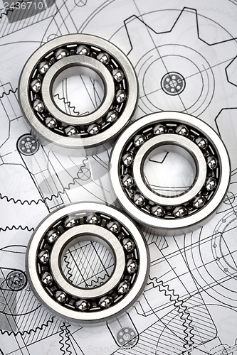 Image of Ball bearings on technical drawing