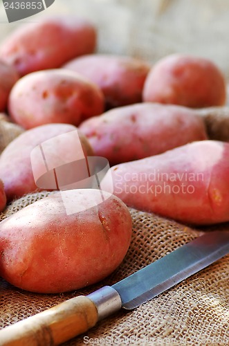 Image of Potatoes of red peel and knife