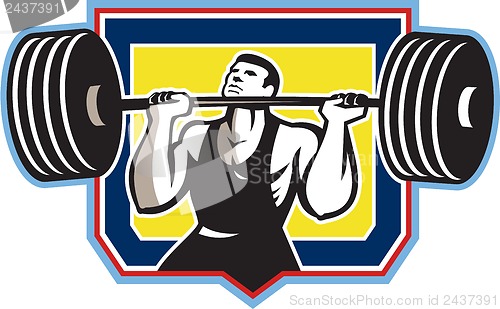 Image of Weightlifter Lifting Heavy Barbell Retro
