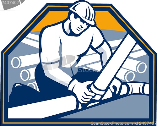 Image of Drainlayer Worker Laying Pipes Retro