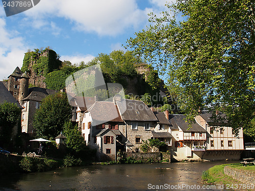 Image of Segur le Chateau village and Auvezere river, France